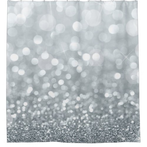 White Silver Glitter Bokeh Glam Trendy Sparkle Shower Curtain