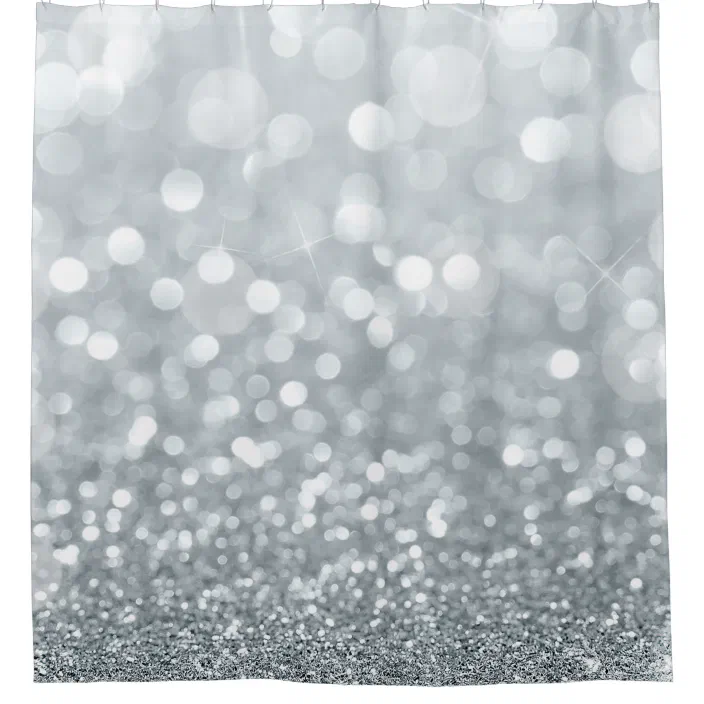White Silver Glitter Bokeh Glam Trendy, Gray Sparkle Shower Curtain