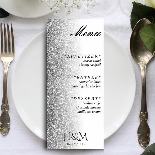White  Silver Glitter Dinner Wedding Reception Menu