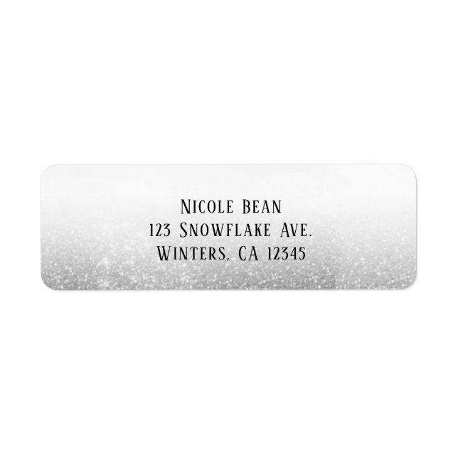 White Silver Glitter Glam Sparkle Label (Front)