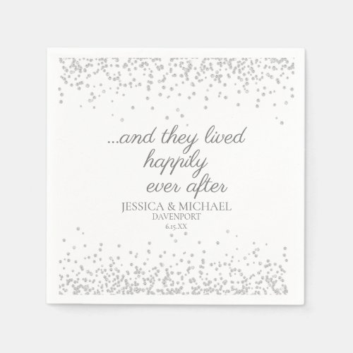 White Silver Glitter Happy Ever After Wedding Napkins