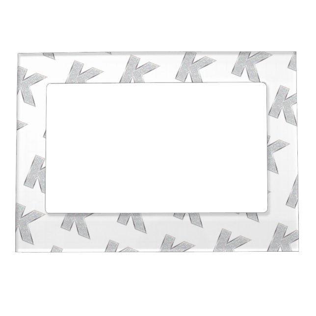 White Silver Glitter letter K Magnetic Frame (Front)
