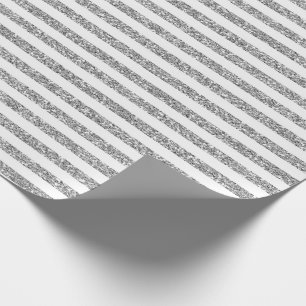 White & Silver Glitter Line Art Pattern Wrapping Paper