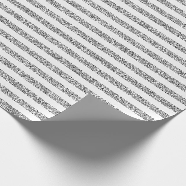 White & Silver Glitter Line Art Pattern Wrapping Paper (Corner)