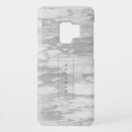 White &amp; Silver Glitter Marble Case-Mate Samsung Galaxy S9 Case