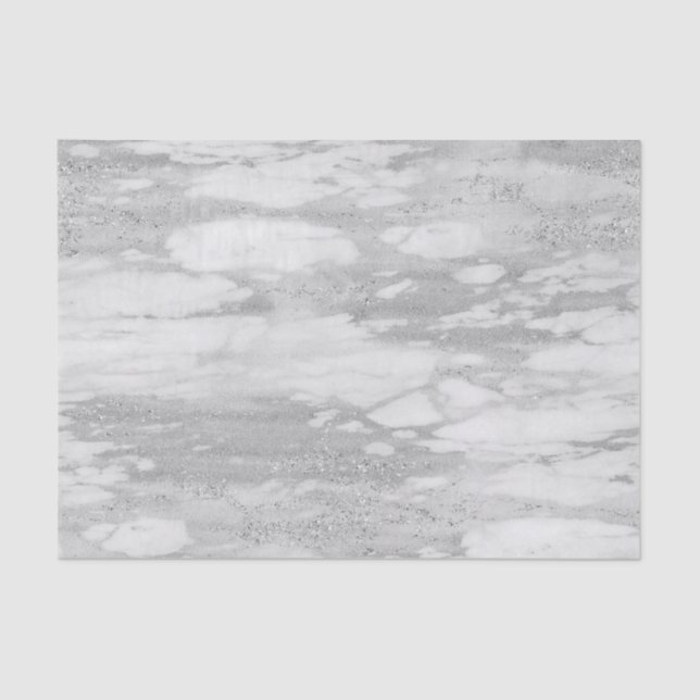 White & Silver Glitter Marble Texture Print Tissue Paper (Front)