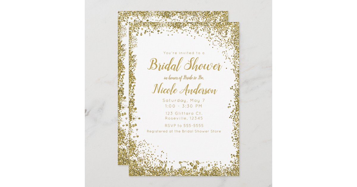 White Silver Glitter Modern Glam Bridal Shower Invitation | Zazzle