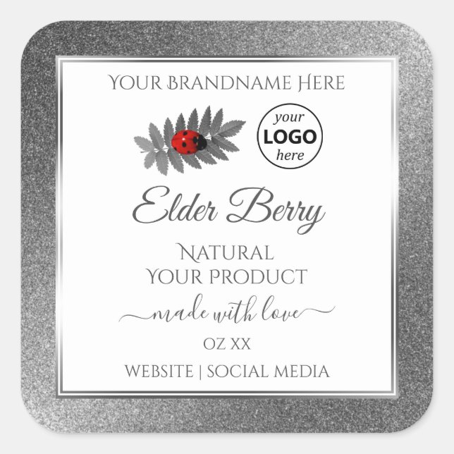 White Silver Glitter Product Labels Ladybug Logo (Front)