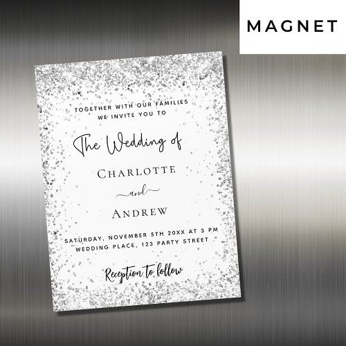 White silver glitter script luxury wedding magnetic invitation