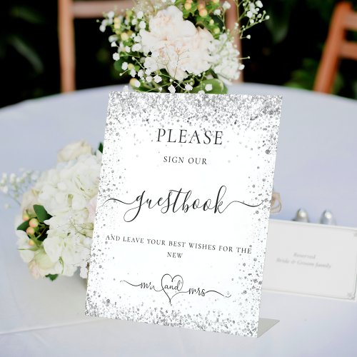 White silver glitter sign our wedding guest book