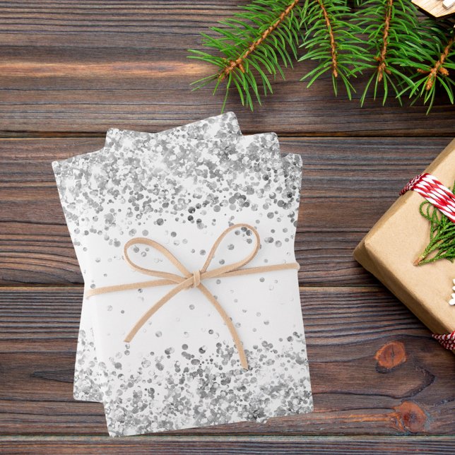 White silver glitter sparkle Christmas Xmas Wrapping Paper Sheets (Creator Uploaded)