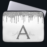 White Silver Glitter Sparkle Monogram Laptop Sleeve<br><div class="desc">White and Silver Faux Dripping Modern and Elegant Girly Glitter and Sparkle Elegant Monogram Case. This case can be customized to include your initial and first name.</div>