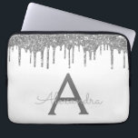 White Silver Glitter Sparkle Monogram Laptop Sleeve<br><div class="desc">White and Silver Faux Dripping Modern and Elegant Girly Glitter and Sparkle Elegant Monogram Case. This case can be customized to include your initial and first name.</div>