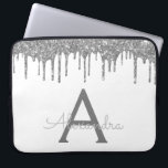 White Silver Glitter Sparkle Monogram Laptop Sleeve<br><div class="desc">White and Silver Faux Dripping Modern and Elegant Girly Glitter and Sparkle Elegant Monogram Case. This case can be customized to include your initial and first name.</div>