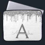 White Silver Glitter Sparkle Monogram Laptop Sleeve<br><div class="desc">White and Silver Faux Dripping Modern and Elegant Girly Glitter and Sparkle Elegant Monogram Case. This case can be customized to include your initial and first name.</div>