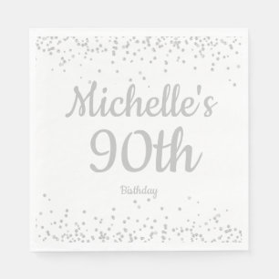 White Silver Glitter Woman's 90th Birthday Napkins