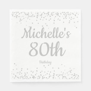 White Silver Glitter Women's 80th Birthday Napkins