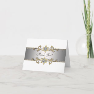 White Silver Gold Jewel Gold Thank You Cards