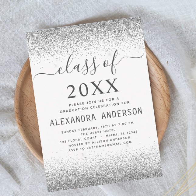 White Silver Graduation Party Class of 2022 Invitation (Creator Uploaded)