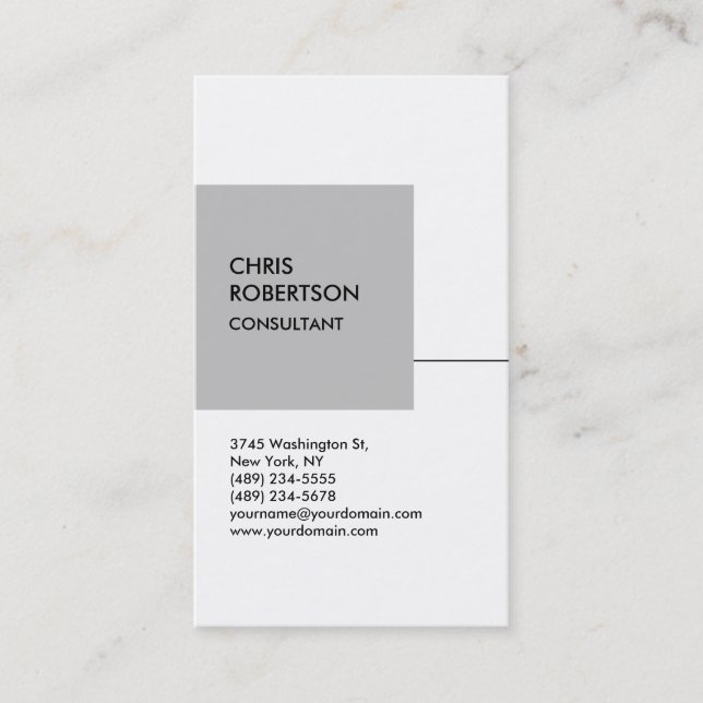White Silver Gray Cube Vertical Chic Business Card (Front)