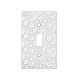 White & Silver Gray Floral Light Switch Cover