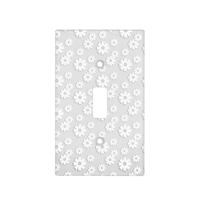 White & Silver Gray Floral Light Switch Cover (Front)