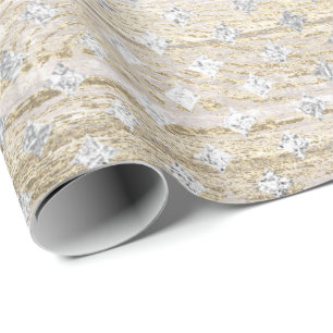 White Silver Gray  Gold Diamond Cut Wood Rustic Wrapping Paper