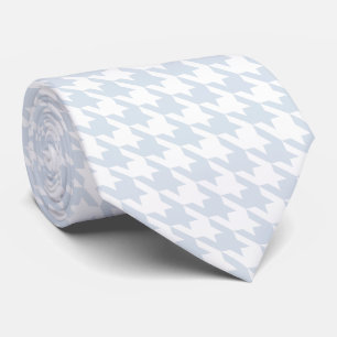 White Silver Gray Pied de Poule Houndstooth Neck Tie