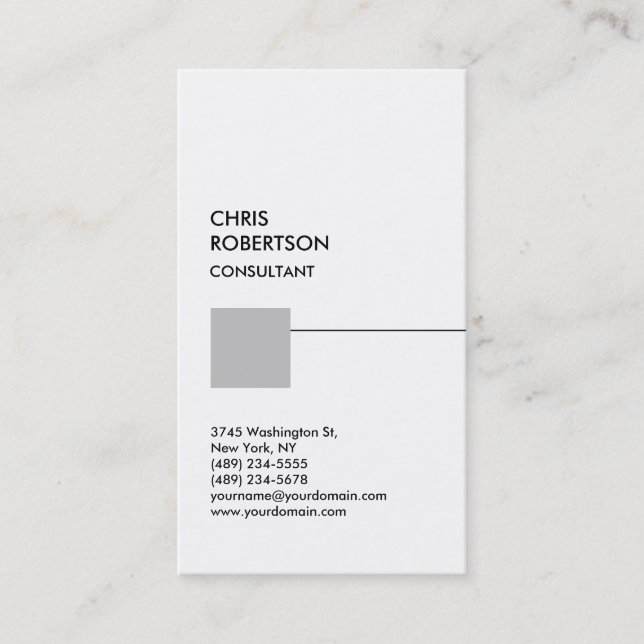 White Silver Gray Square Vertical Business Card (Front)