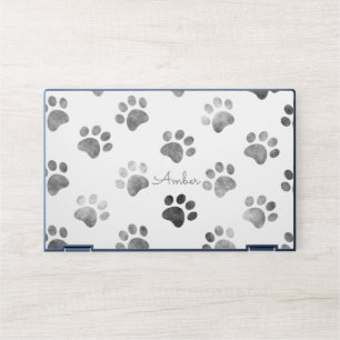White Silver Gray Textured Paw Print Personalized HP Laptop Skin