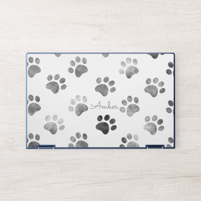 White Silver Gray Textured Paw Print Personalized  HP Laptop Skin (Front)