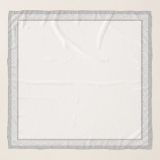 White Silver Grey Geometric Border Islamic Scarf