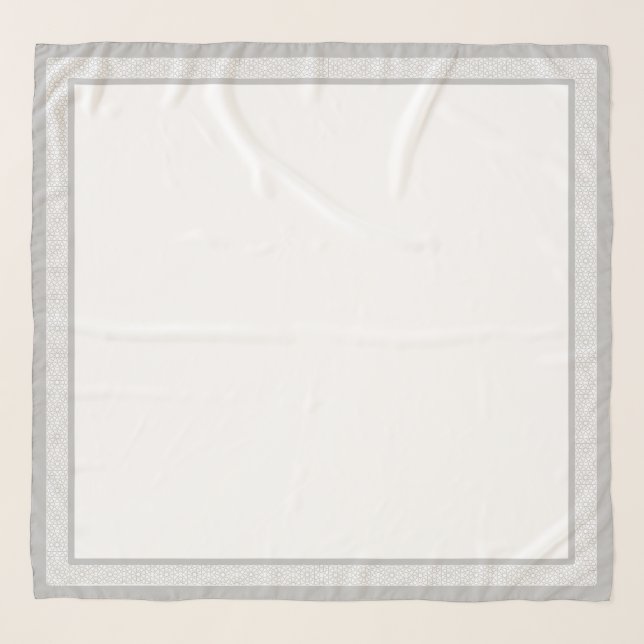 White Silver Grey Geometric Border Islamic  Scarf (Front)
