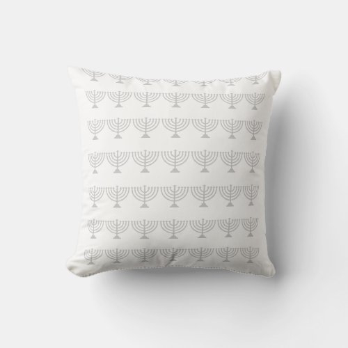 white  SILVER GREY MENORAH  STARS pillow