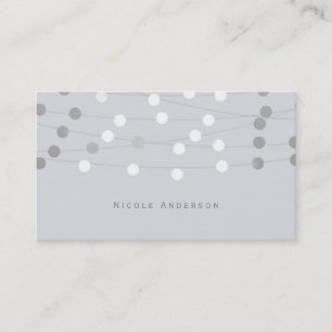 White Silver Grey String Lights Modern Chic Glam Business Card