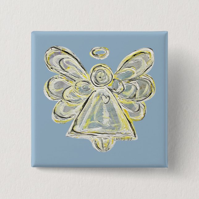White Silver Guardian Angel Art Custom Button Pins (Front)