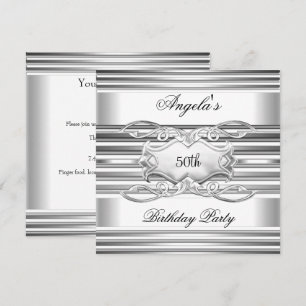 White Silver Jewel 50th Elegant Birthday Party Invitation