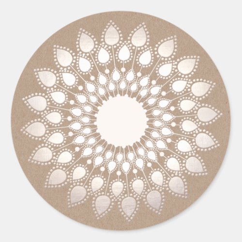 White Silver Lotus Floral Mandala Classic Round Sticker