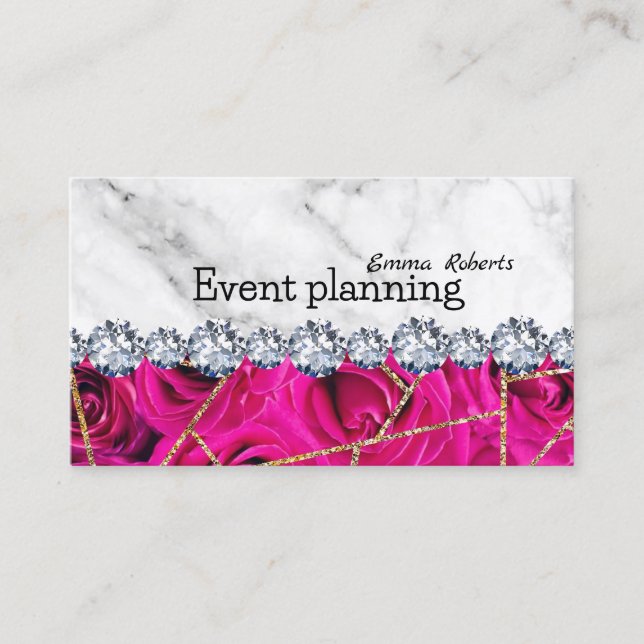 White Silver Marble Glitter Texture Event Planning Business Card (Front)
