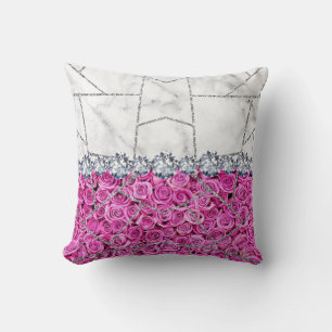 White Silver Marble Rose Black Glitter Throw Pill Pillow