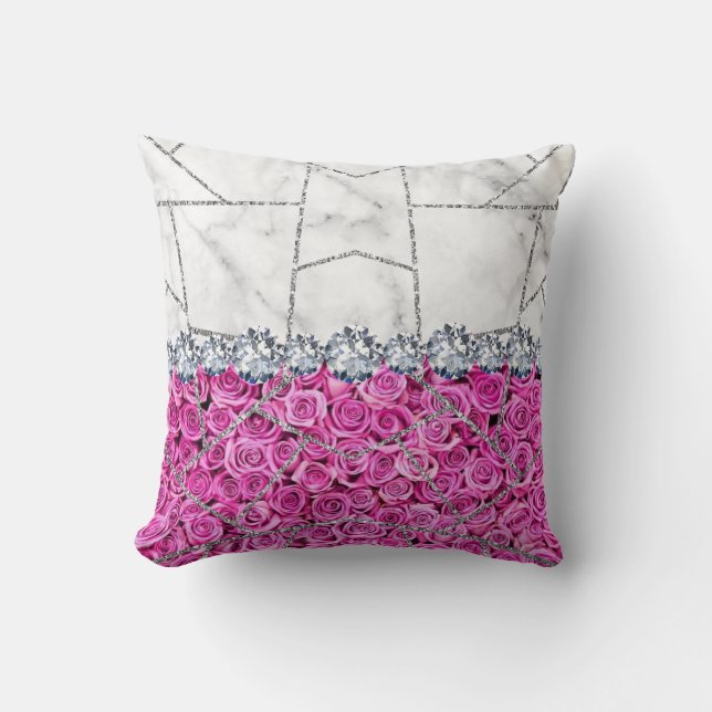 White Silver Marble Rose Black Glitter  Throw Pill Pillow (Front)