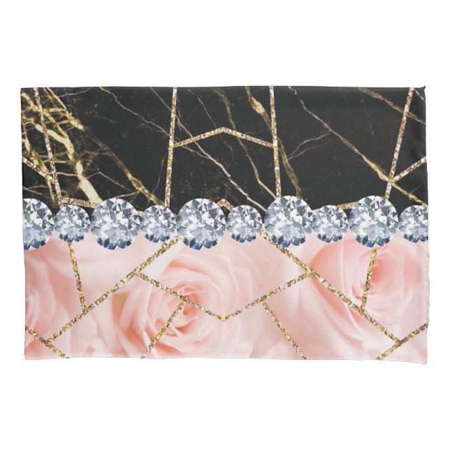 White Silver Marble Rose Black Glitter  Throw Pill Pillow Case (Front)