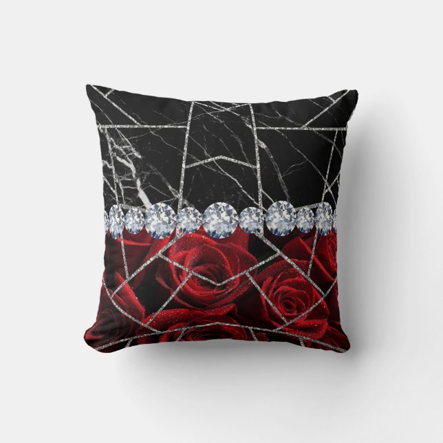 White Silver Marble Rose Black Glitter Throw Pillo Throw Pillow (Front)