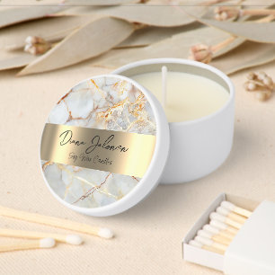 White Silver Marble Rose Gold Shiny Mini Candle Favors