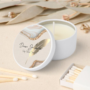 White Silver Marble Rose Gold Shiny Mini Candle Favors