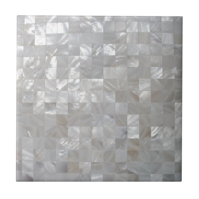 White Silver Mother Of Pearl Print Tiled Ceramic Tile (Front)