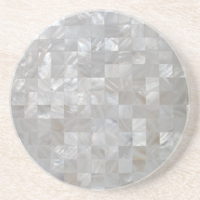 White Silver Mother Of Pearl Print Tiled Coaster (Front)