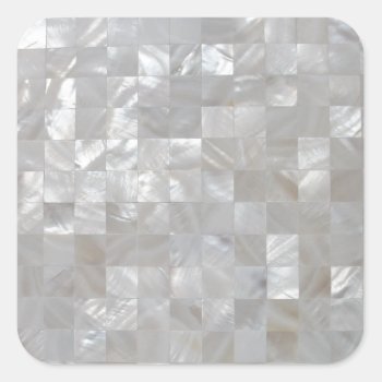 White Silver Mother Of Pearl Print Tiled Square Sticker by CustomizedCreationz at Zazzle