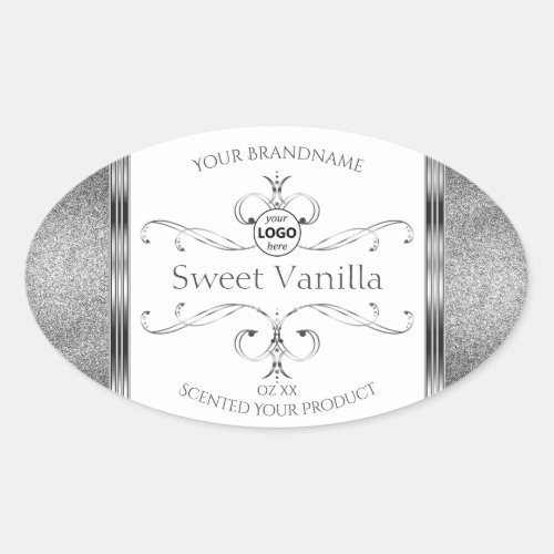 White Silver Product Labels Ornate Decor with Logo