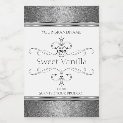 White Silver Product Labels Ornate Decor with Logo